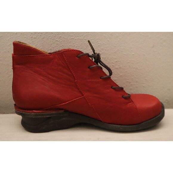 Sergio Tomani Women's Sz 37 US 6.5-7 Red Leather Lucy Lace-Up Booties - Picture 5 of 12